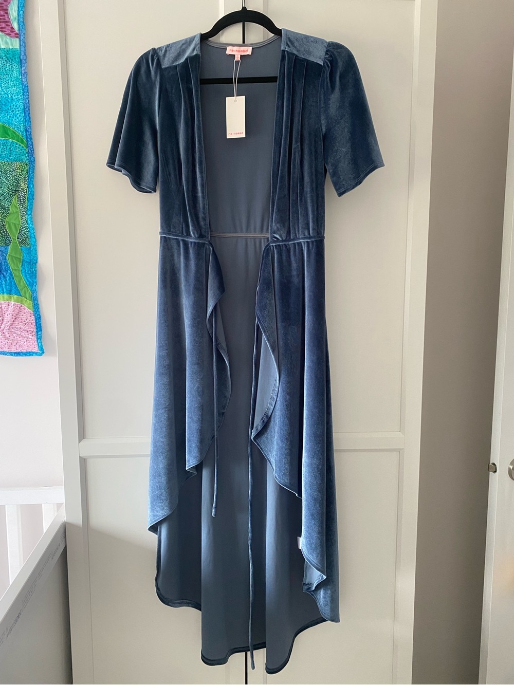 re:named Beautiful Blue Velvet High-Low Open Front Dress - NWT